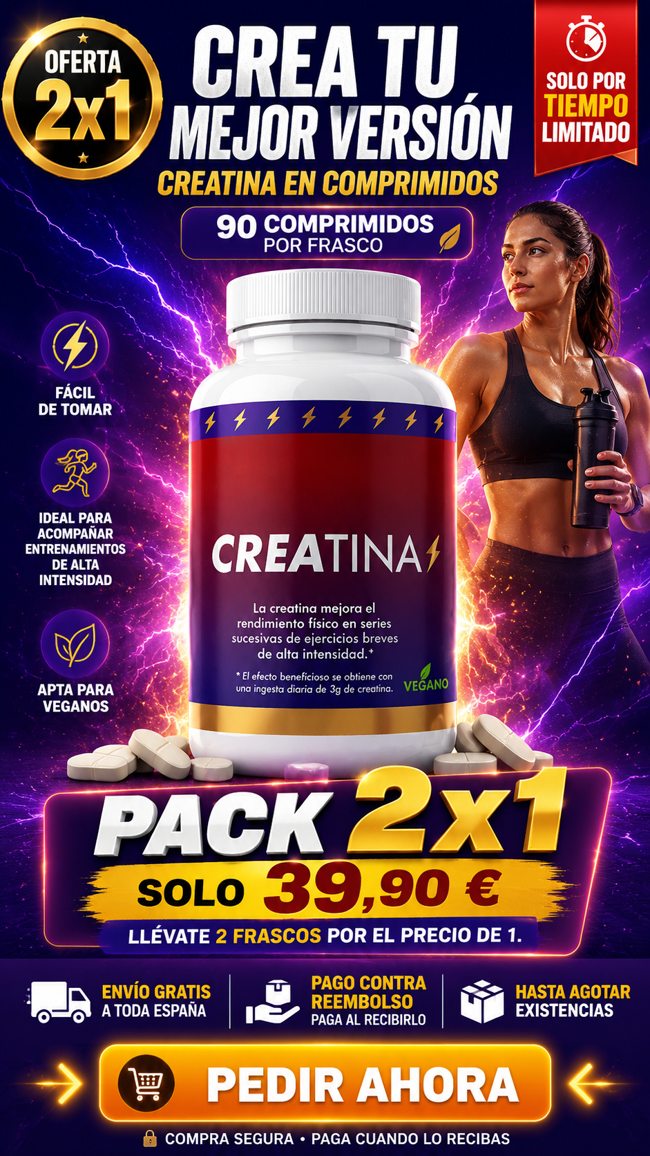Suplemento de creatina en comprimidos Oferta 2x1