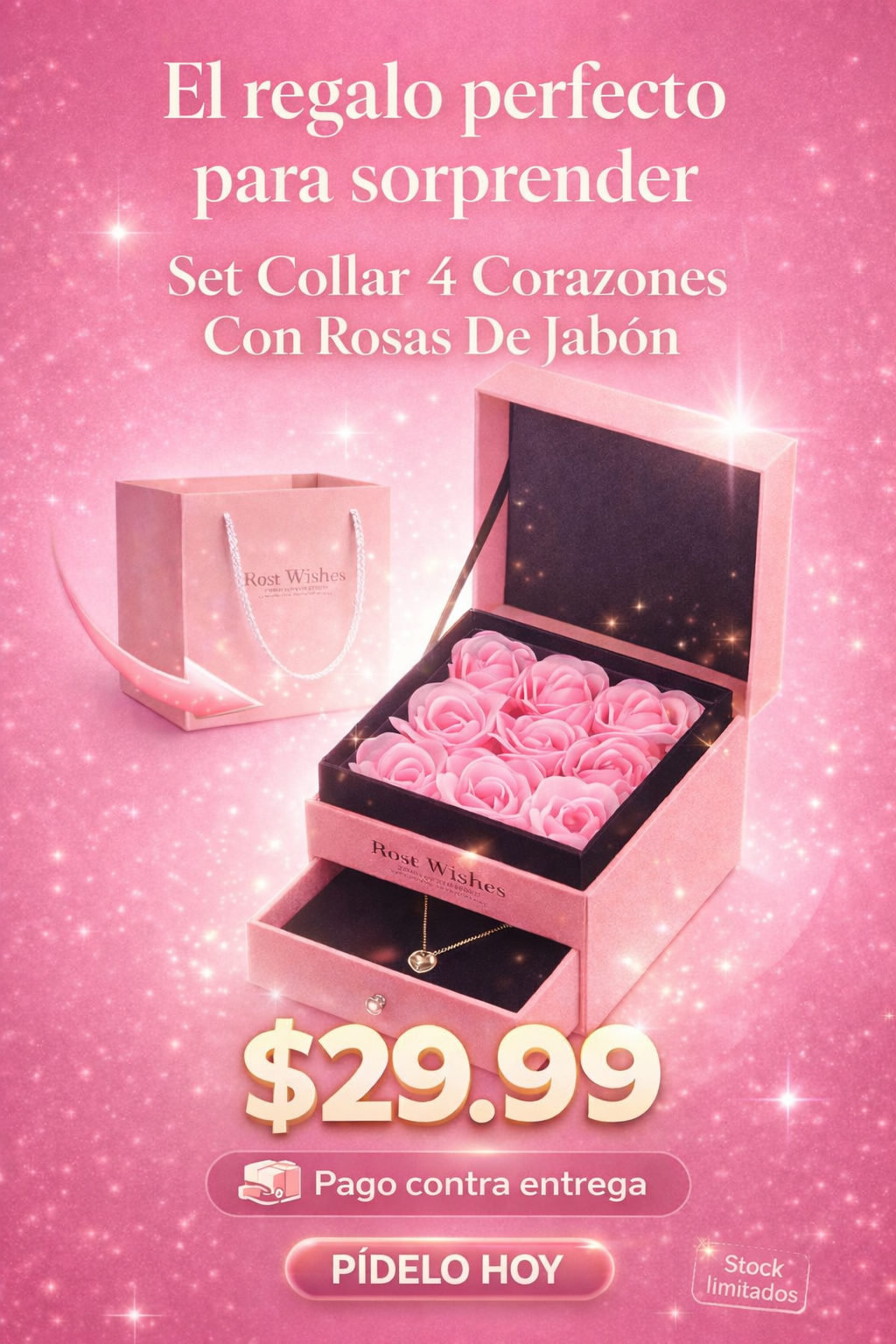 Set Collar 4 Corazones Con Rosas De Jabo ¿Estás listo para regalar emociones?