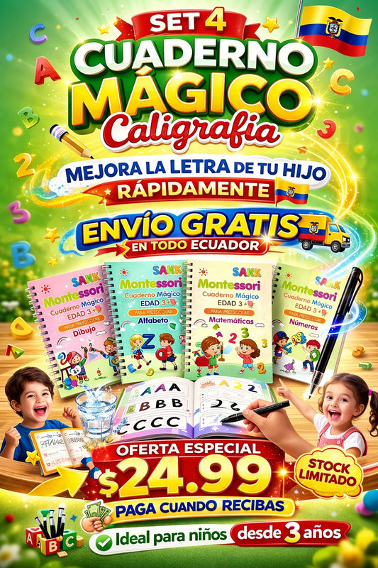Set 4 Cuaderno Magico Caligrafia¿Quieres que tu hijo escriba con seguridad antes de entrar a la escuela?